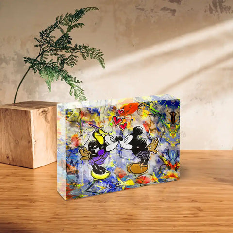 Acrylblock - Minnie küsst Mickey