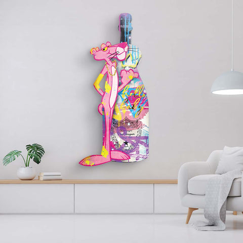Freiformwandbild Pink Panther mit Champagne by ARTMIND
