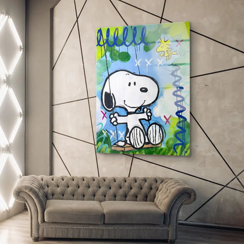 Wandbild - Snoopy und Woodstock schaukeln