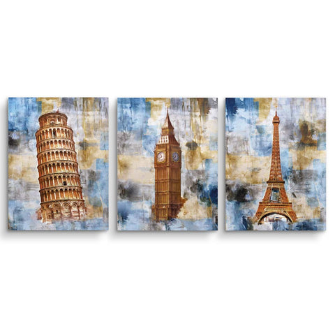 Tableau mural Bundle avec la Tour Eiffel, Big Ben et la Tour penchée de Pise