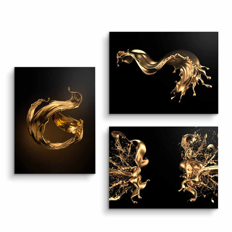 Wall mural bundle with three golden splash motifs from ARTMIND