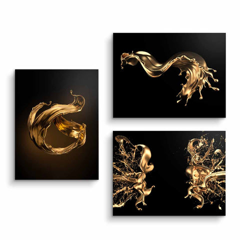 Wandbild Bundle mit drei goldenen Splash Motiven von ARTMIND