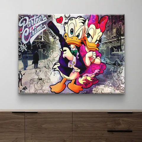Wandbild mit Donald und Daisy also Retro Crime Partner