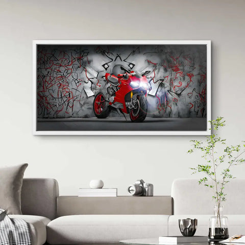 Wandbild mit Ducati Motorrad vor Graffiti Wand