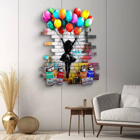 Wandbild - Flying Girl Luftballon