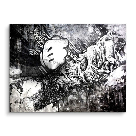 Tableau mural avec tête de mort tatouée en noir et blanc de ARTMIND