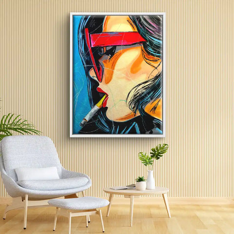 Wandbild - Pop Art Portrait von einer Frau mit Sonnenbrille und Zigarette