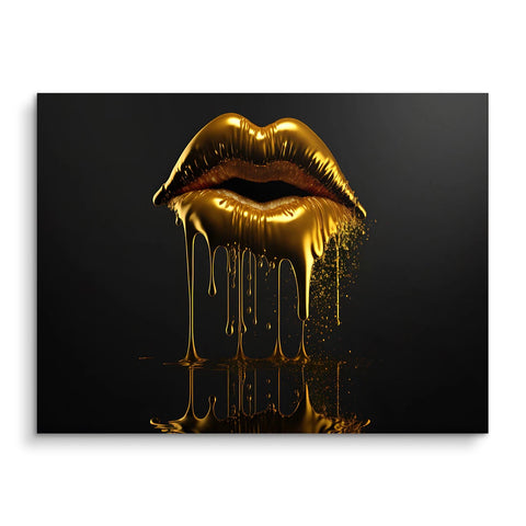 Wandbild mit goldenen tropfenden Lippen von ARTMIND