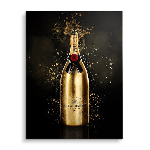 Wandbild mit goldener Champagner Flasche by ARTMIND