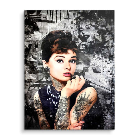 Mural with Audrey Hepburn as a tattoo model by ARTMIND