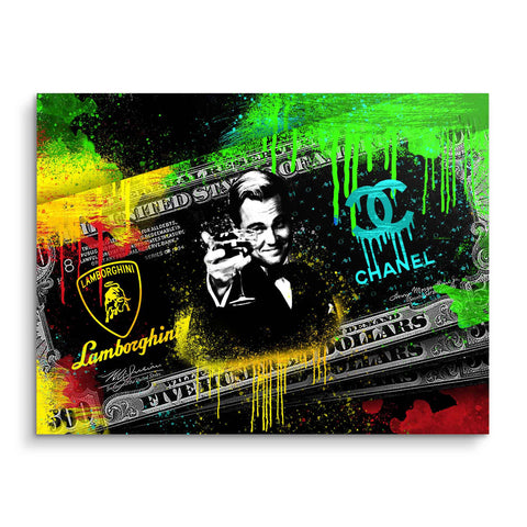 Œuvre d'art avec Leonardo DiCaprio sur un billet de dollar d'ARTMIND