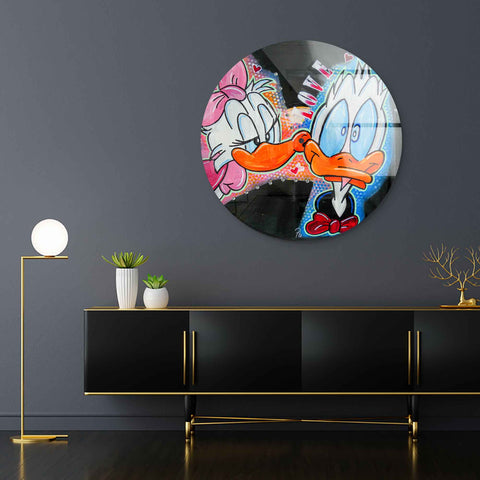 Wall mural as a vinyl record with Daisy and Donald by ArtMind