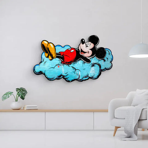 Wandbild - Mickey Maus auf der Wolke