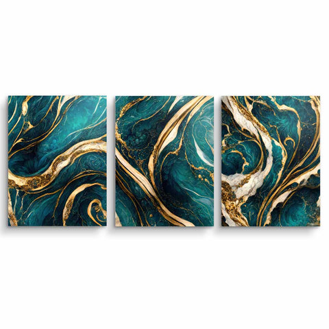 Wandbild Bundle mit drei abstrakten goldenen Muster by ARTMIND