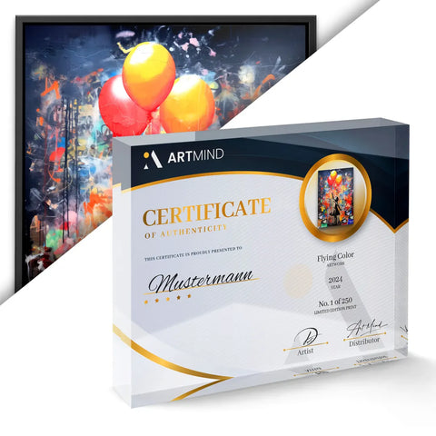 Certificat d'authenticité et œuvre d'art Flying Color d'ArtMind