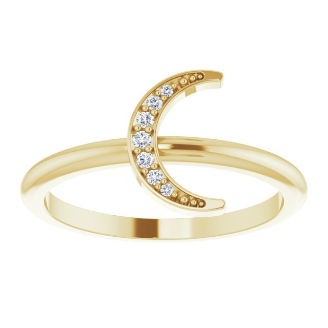 Pave Diamond Crescent Moon Ring - Gold Crescent Ring - Moon Phase Gold Ring - Diamond Moon Ring