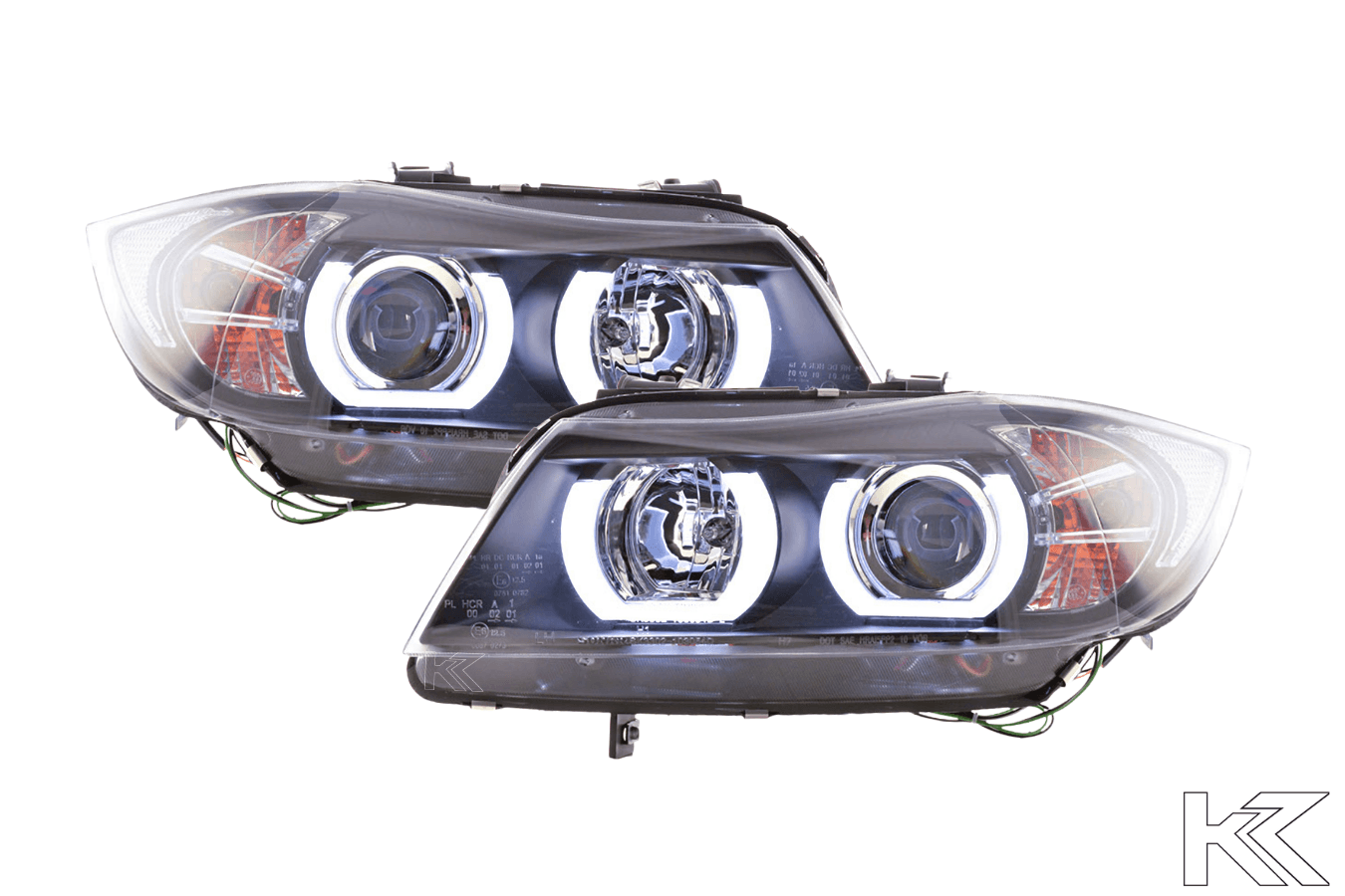 BMW 3-series E90 E91 Black Angel Eyes LED Headlight Set (2005-2012)