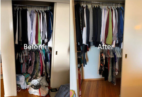 Before and After of a closet after the KonMari decluttering process