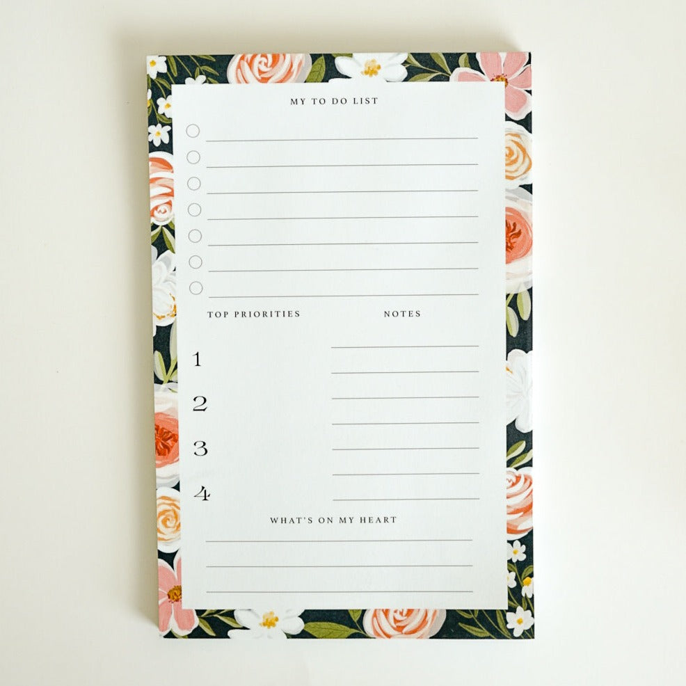 Black Floral Notepad