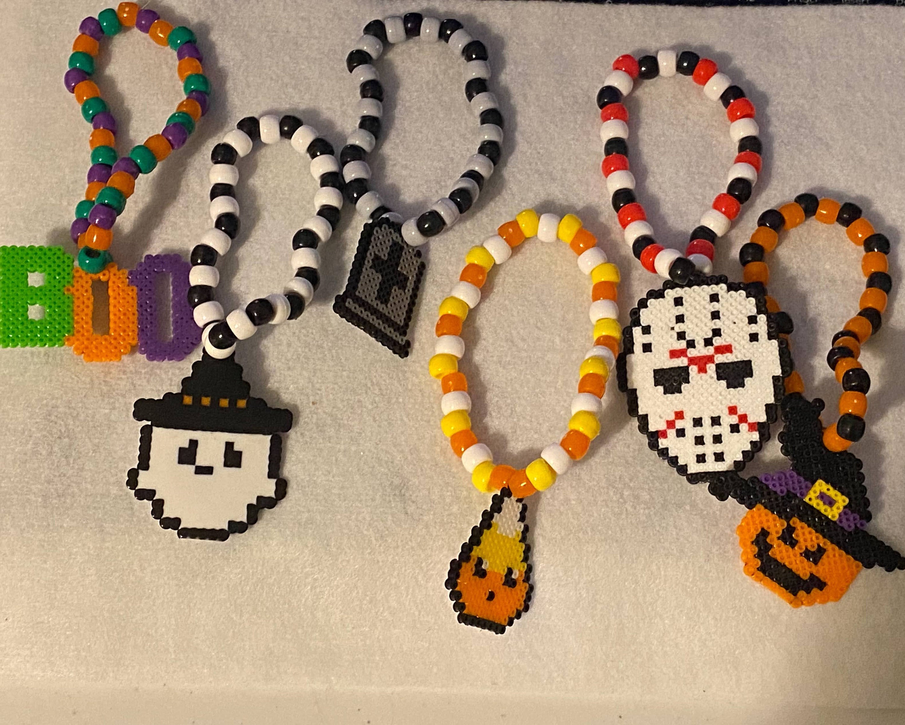 6 Halloween Mini Perler Kandi Bracelets, Halloween Party Favors, Rave,  Festival