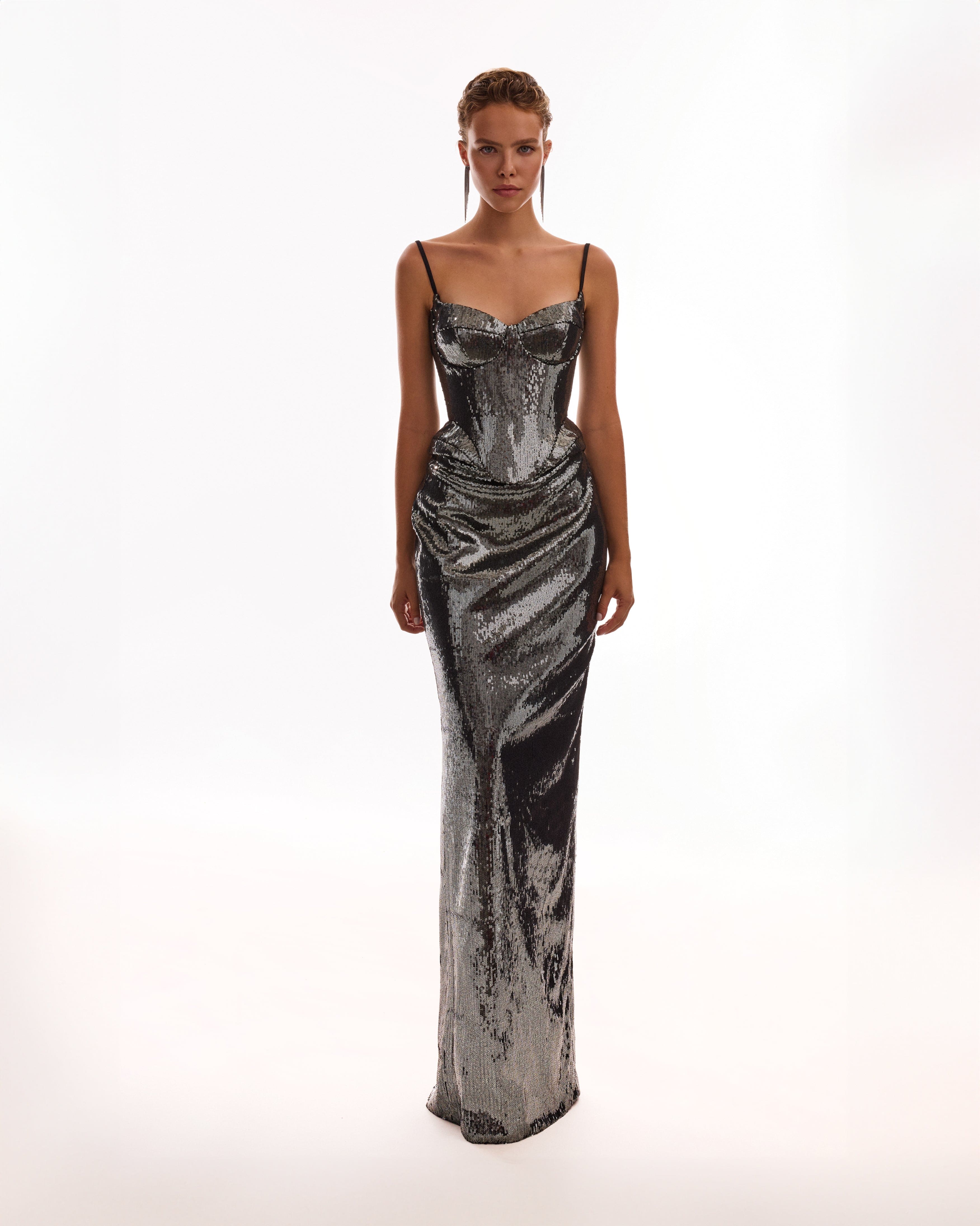 Milla Sensational Spaghetti Straps Sequined Gray Corset In Gray