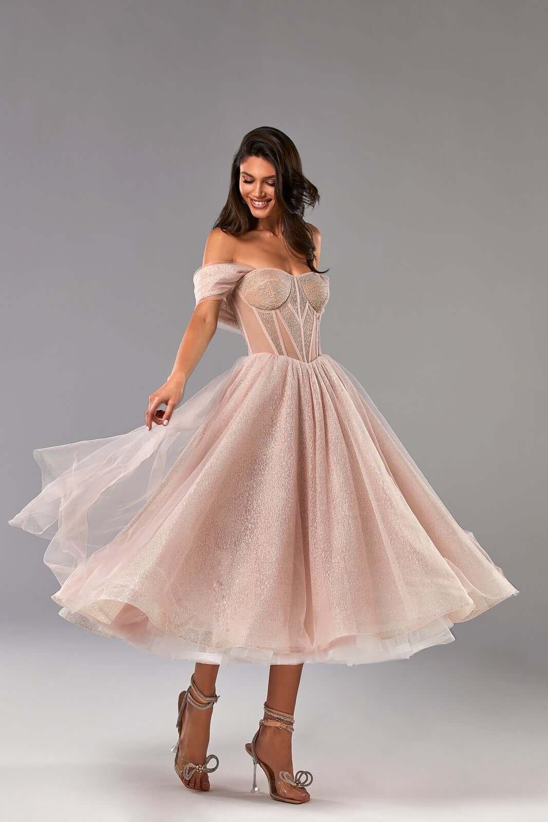 Misty Rose Sparkly Cocktail Midi Tulle Dress Milla Dresses 1268