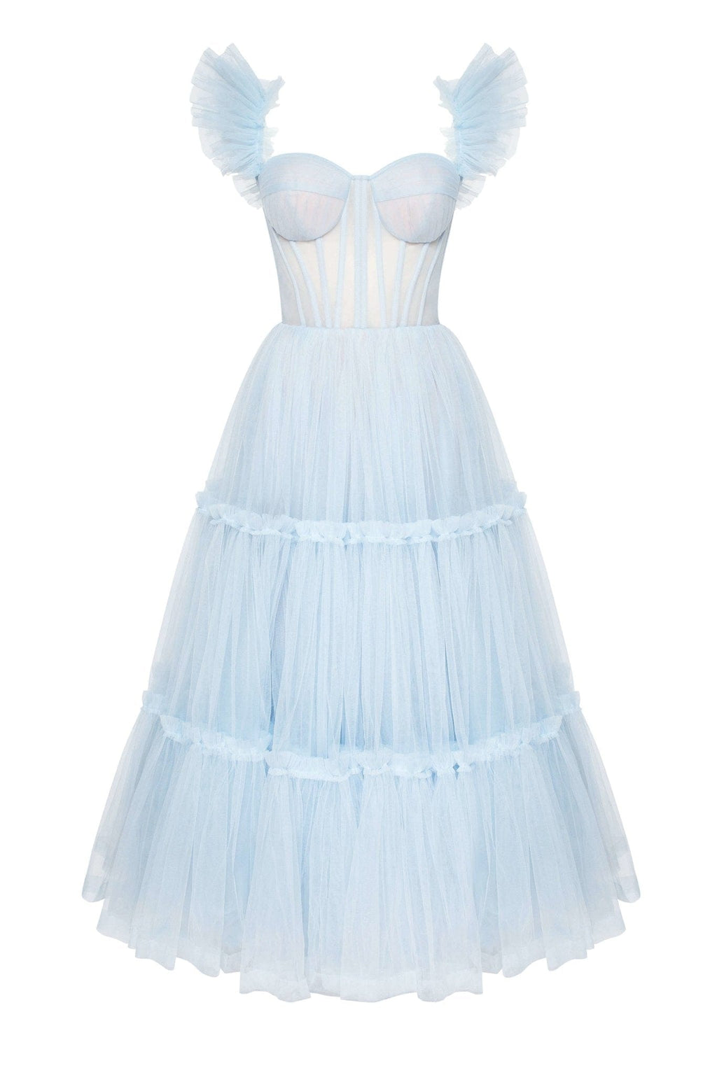 Light Blue Tie shoulder midi tulle dress ➤➤ Milla Dresses - USA, Worldwide  delivery