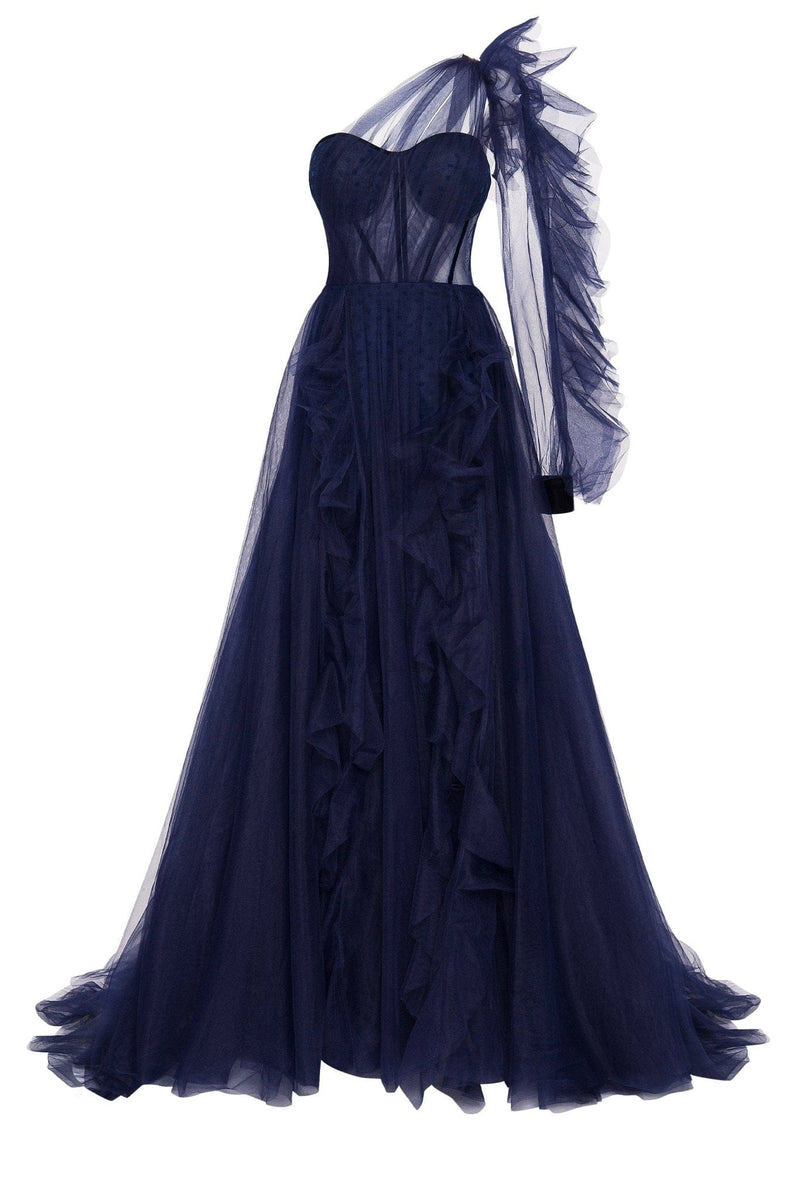 Royal Navy tulle gown with detachable sleeve Milla Dresses - USA ...