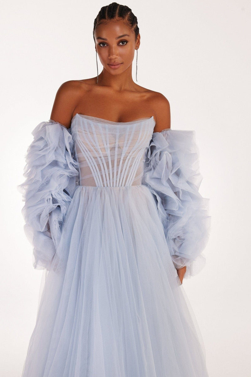 Light blue tulle dress with puffy sleeves Milla Dresses - USA ...