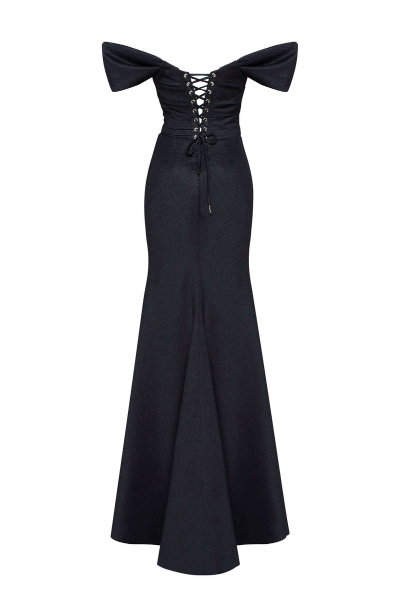 Black Epic off-the-shoulder thigh slit maxi dress Milla Dresses