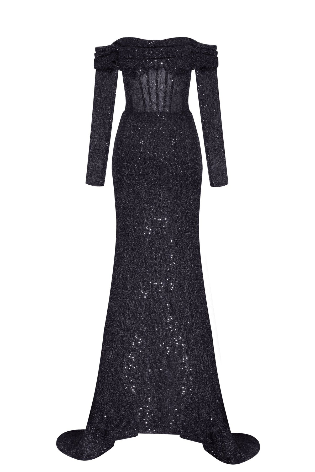 Elegant black off-the-shoulder sparkling maxi dress Milla Dresses - USA ...