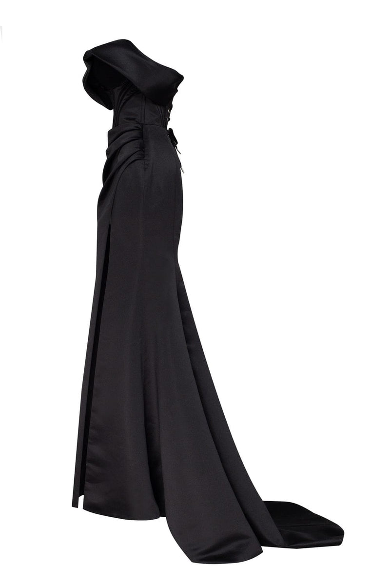 Black Princess strapless gown with thigh slit Milla Dresses