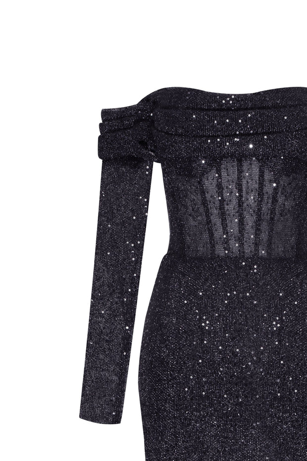 Elegant black off-the-shoulder sparkling maxi dress Milla Dresses