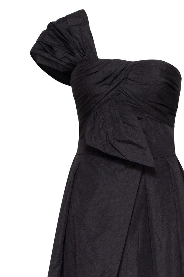 Black taffeta evening gown with a high slit and one-shoulder wrap top ...