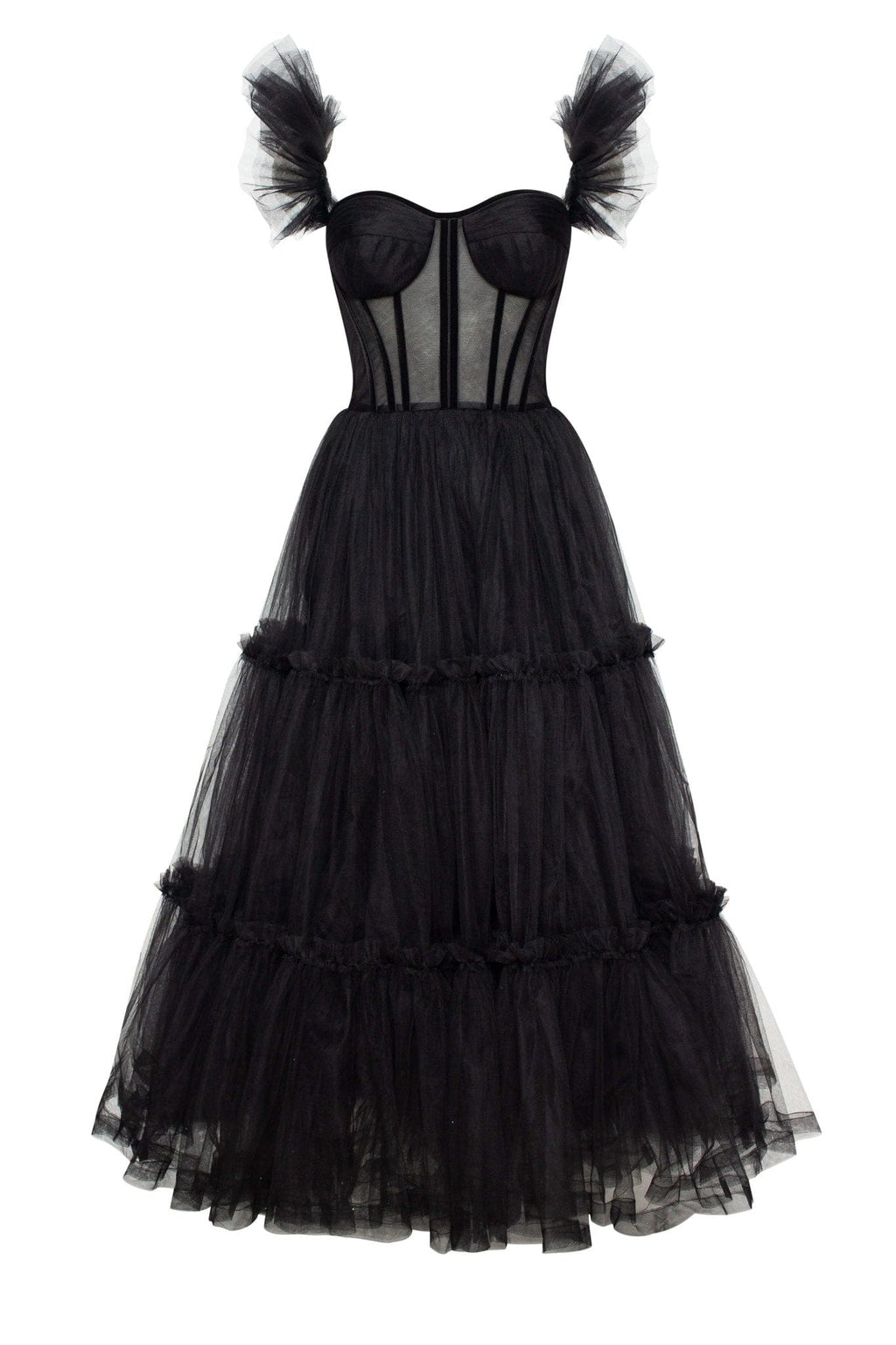 Black Tie-strap cocktail dress with the elegant corset embroidery