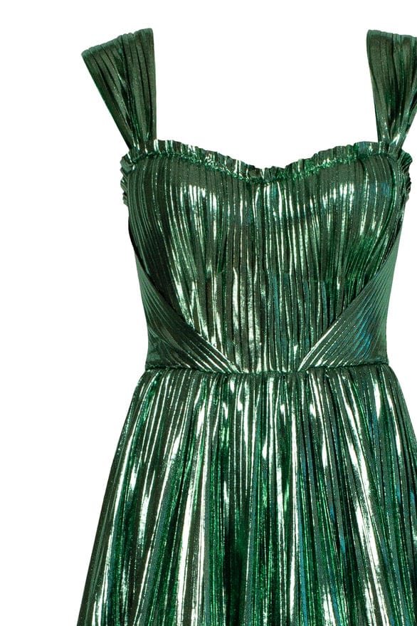 Emerald Green Shiny maxi evening dress with an off-the-shoulder ...