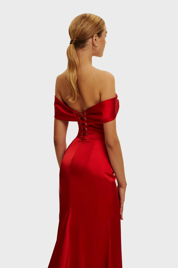 Classy Drop Shoulder Red Satin Dress Milla Dresses 