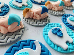 Baby Boy Babyshower Fondant Cupcake Decoration Topper