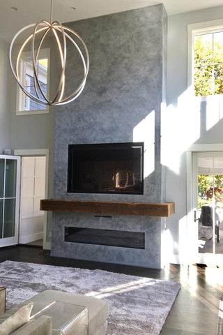 Custom Rustic Glam Venetian Plaster Fireplace Finish