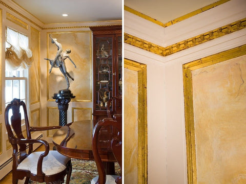 Gilded Molding And Faux Marble Painted Panels