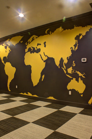 Hand Painted Two Tone World Map Mural