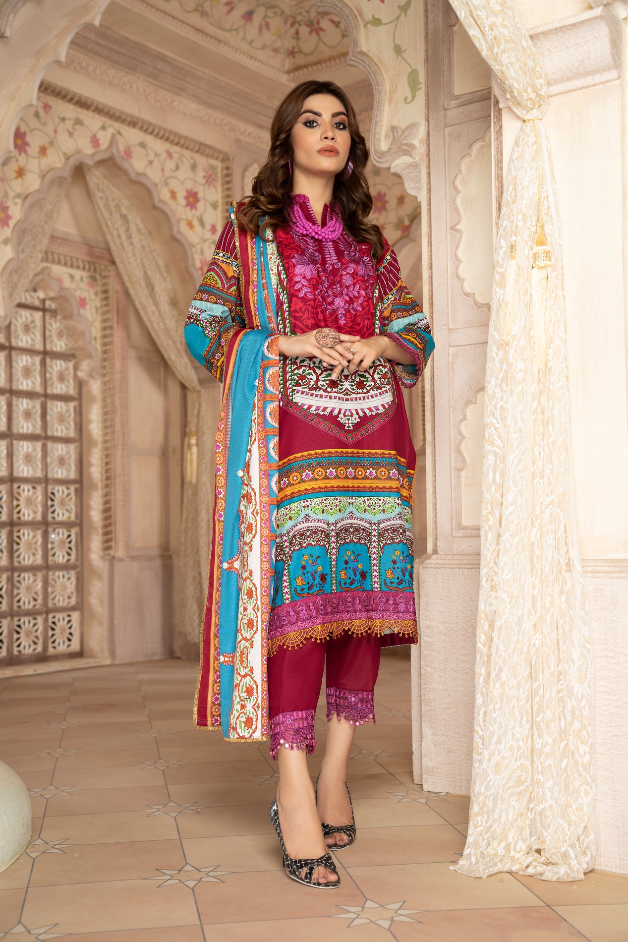 Wool Shawl with Khadar Embroidered Dress by Aabpara 05 – The Zaibai