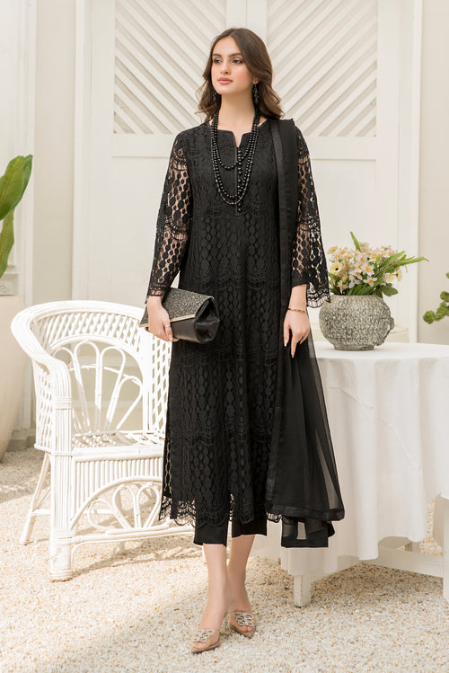 Buy Net Embroidered Black Pakistani Salwar Kameez : 152523 -