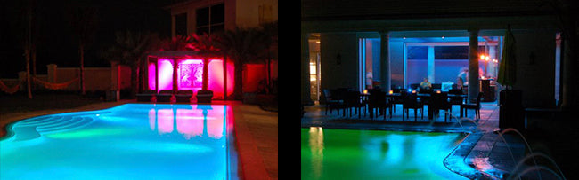 Residential Home Exterior and Pool illuminated with Specialty Lighting