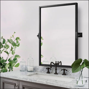 MOON MIRROR Black Pivot Swivel Titling Mirrors Farmhouse Wooden Mirror  Bathroom Vanity Mirror Rectangle Wall Mirror