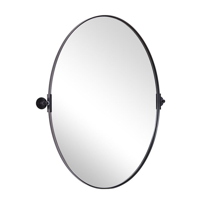 Modern Matte Black Oval Bathroom Vanity Mirror Floating Pivot Mirror Adjustable Tilting Swivel Oblong Mirror Wall Mounted Vertical