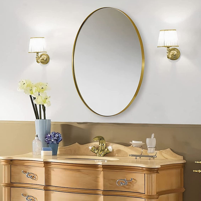 ANDY STAR® Brushed Gold Oval Mirror Bathroom Oval Vanity Mirror | Stainless Steel Frame | Wall Mounted Horizontal&Vertical