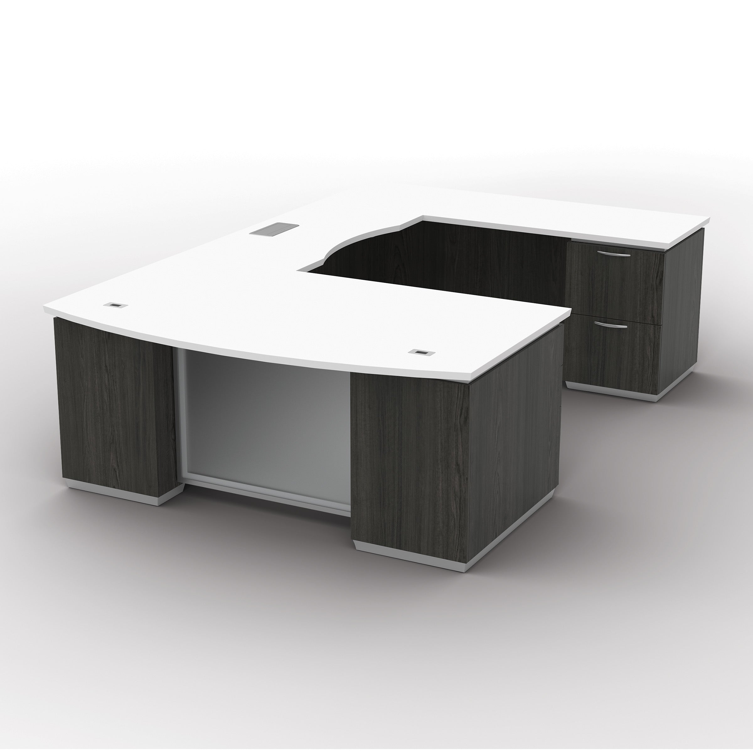 Tuxedo White Bow Front Double Pedestal Desk, 72 x 42, White Top wi -  NextGen Furniture, Inc.