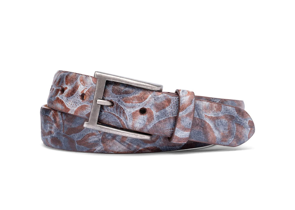 Bi-Color Faux Crocodile Embossed Calfskin Belt in Brown and Blue