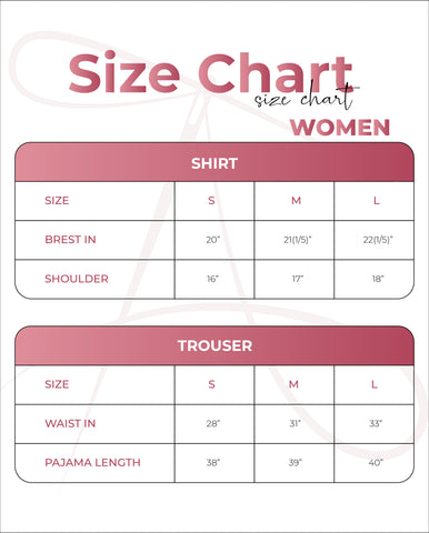 Size Chart Pj's - Mahee